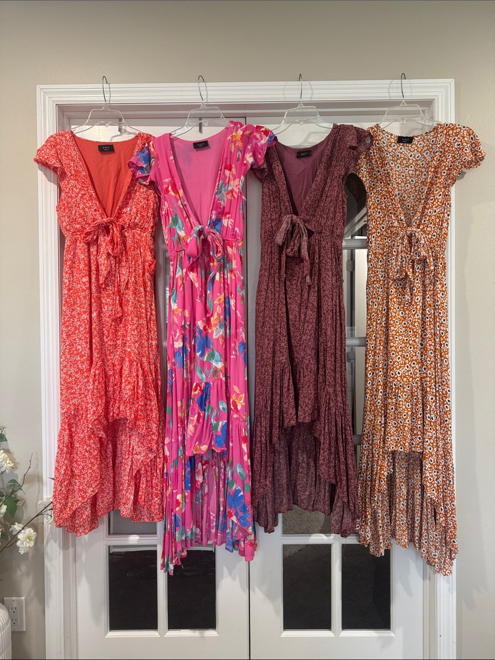 Vici Dresses Pink Floral & Mixed Color Tie-front Maxi Dress
